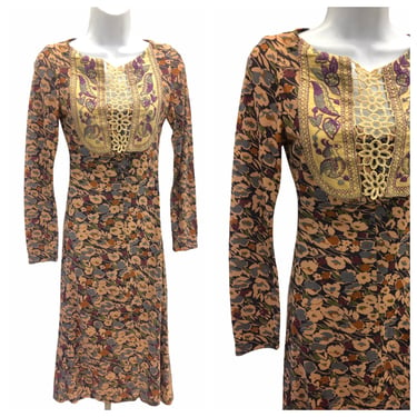 Vintage VTG 1970s 70s Susie Craig Floral Patterned Embroidered Open Back Dress 