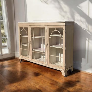 French Country Antique Vitrine Buffet - C. 1600s, Cottage, Farmhouse Sideboard, Glass Front, Storage 