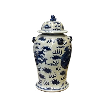Chinese Blue & White Dragon Phoenix Porcelain Small Temple General Jar ws2880E 