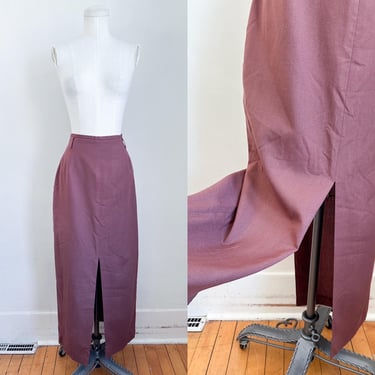 Vintage 1990s Chocolate Brown Carwash Slit Maxi Skirt / M 