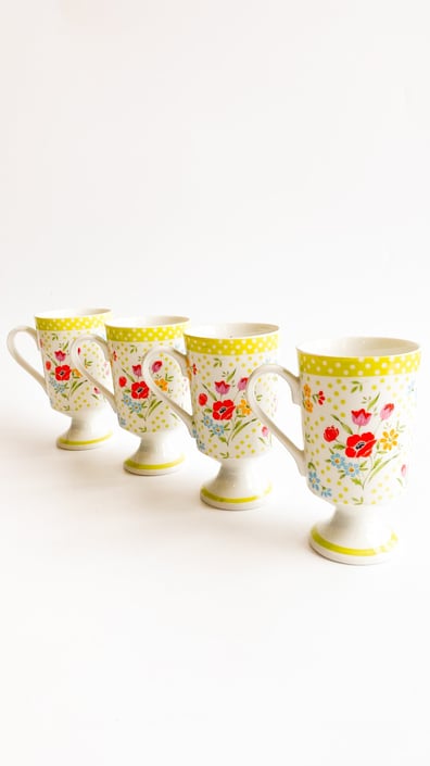 Vintage Millefleur Spring Spotted Mug, set of 4