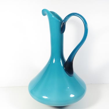 Vintage Turquoise Glass Empoli Ewer Decanter 