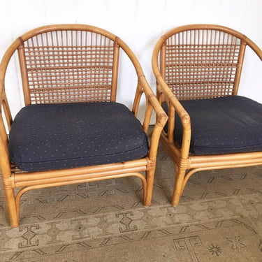 Beautiful Vintage Bamboo Woven Matching Lounge Chair Set - Made in the Philippines 