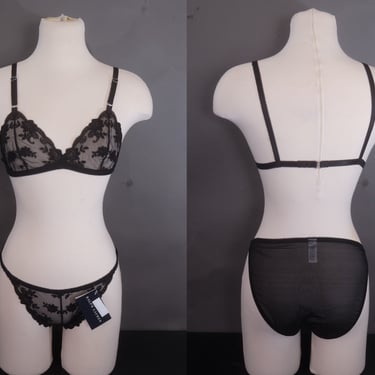 Vintage NWTs Ralph Lauren Sheer Black Lace Bra & Panty Set Small 32 