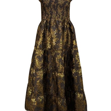 Hill House - Black & Gold "Moody Bird Brocade" Nap Dress Sz S
