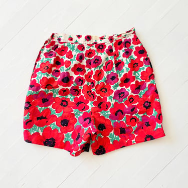 1960s Poppy Print High Waist Shorts 