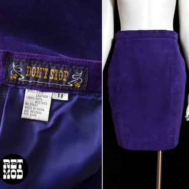 Iconic Vintage 80s 90s Beautiful Purple Suede Mini Skirt 