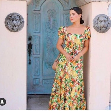 Antonio Melani Womens Puff Sleeve Off the Shoulder Fruit Maxi Summer Dress Sz 2 