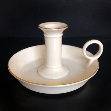 Lenox Candlestick Cream Gold Trim, Porcelain Dish Plate, Candle Holder, Vintage Candle Mid Century Victorian 