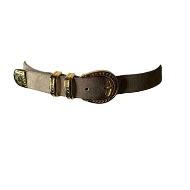Vintage 90's A. Taylor Taupe Brown Suede Gold Buckle Belt 