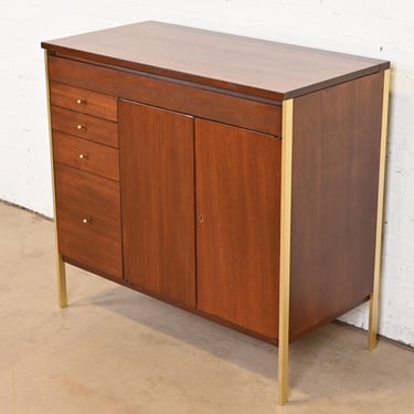 Paul McCobb Connoisseur Collection Mahogany and Brass Lift Top Bar Cabinet, Newly Refinished