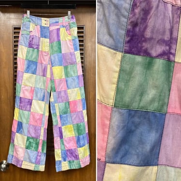 Vintage 1960’s Madras Patchwork Cotton Pants Mod Style, 60’s Ivy League, 60’s Flare Pants, 60’s Mod, Vintage Clothing 