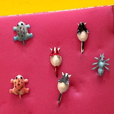 tiny animals stick pin collection mylu enamel mice, frogs and ant stick pin lot 
