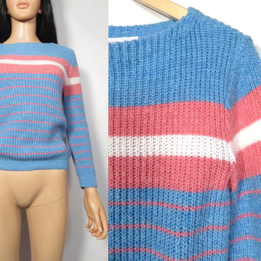 Vintage 80s Pastel Striped Sweater Made In USA Size S 