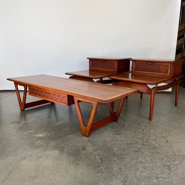 Mid century Lane Perception coffee table and two end step tables 