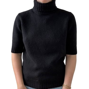 Vintage 1990s Ralph Lauren Angora Blend Black Turtleneck Short Sleeve Sweater 