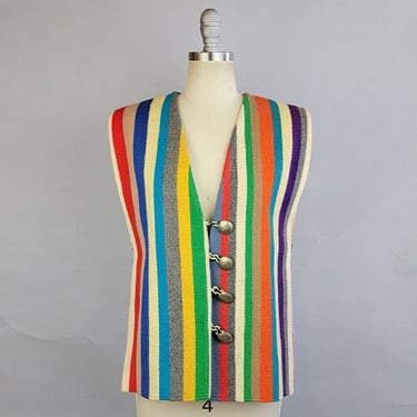 1940s Chimayo Vest / Rare Chimayo Vest / 40s -  50s Striped Chimayo Vest by Ortega's / Sterling Concho Buttons / Size Medium Size Small 