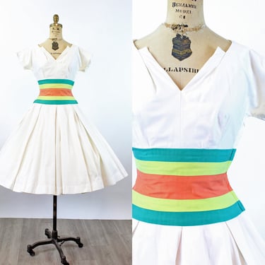 1950s STRIPE waistband COTTON dress xs | new spring 
