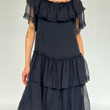 Alberta Ferretti Black Silk Ruffled Dress (M)