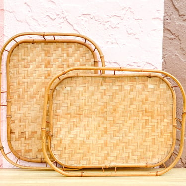 Pair of Petite Faux Bamboo Trays