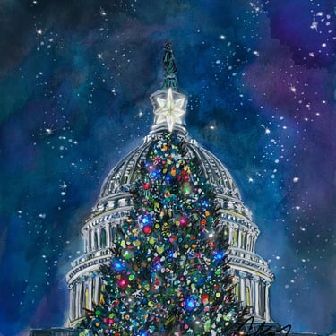 Capitol Christmas Tree and Dome at Night Washington D.C. by Cris Clapp Logan 