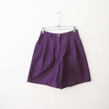 90s Long Purple Shorts 24 XS - Vintage 1990s Pleated Mom Shorts - High Waist Solid Color Walking Bermuda Shorts 