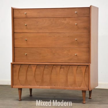 Walnut Mid Century Tall Dresser 