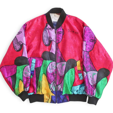 vintage bomber jacket / Picasso jacket / 1980s Picasso silk bomber reversible art jacket Large 