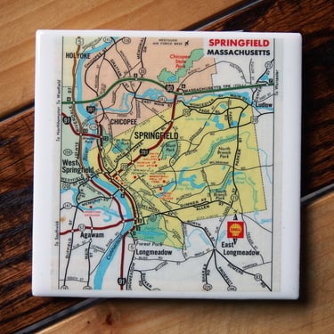 1973 Springfield Massachusetts Map Coaster. Springfield Map. City Coaster. Massachusetts Gift. Office Décor. Vintage Map. Repurposed Décor. 