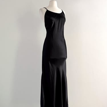 Gorgeous 1930's Liquid Black Satin Slip Dress  / Sz M