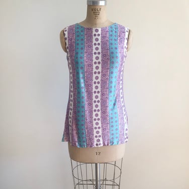 Patterned Striped Sleeveless Top - 1970s 