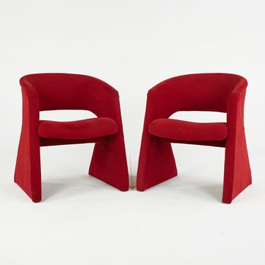 Pierre Paulin Style Mid Century Red Dining or Occasional Chairs - Pair - mcm 