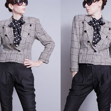 Vintage 1990's | ANNE KLEIN | Black and White | Houndstooth | Double Breasted | Blazer | Jacket | XS/S Petite 