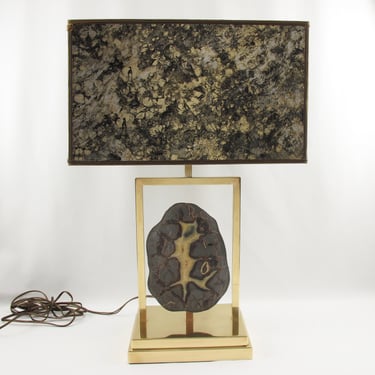 Willy Daro 1970s Brass and Geode Stone Table Lamp