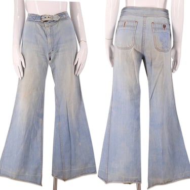 70s BRITTANIA high waisted denim bell bottoms jeans 30 / vintage bell bottom jeans / vintage 1970s stitched pocket wide leg bells flares 6 