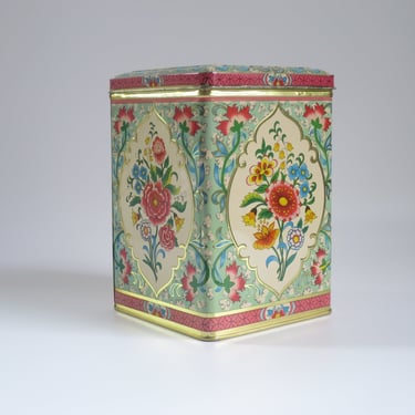 England Floral Biscuit Tin, Vintage Daher Storage Canister, Cottage Kitchen Decor, Hostess Gift 
