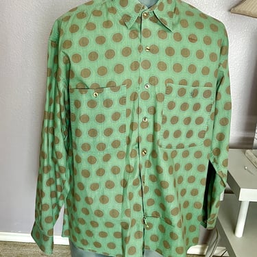 Bold Coin Pattern, Cotton Shirt, Button Down, Long Sleeves, Front Pocket, Polka Dots, Vintage 90s 00s 