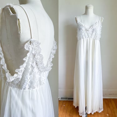 Vintage 1960s White Lace Lingerie / Nightgown // L 