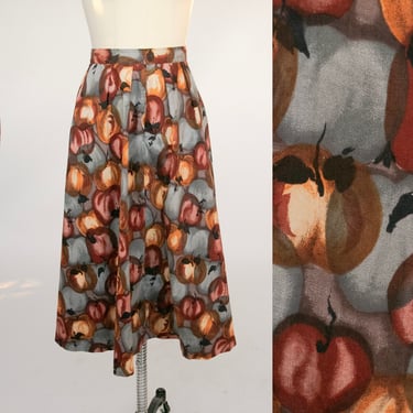 1950s Full Skirt Cotton Autumnal Fruit XS 
