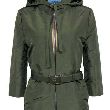 Prada - Olive Green Hooded Belt Jacket Sz 6