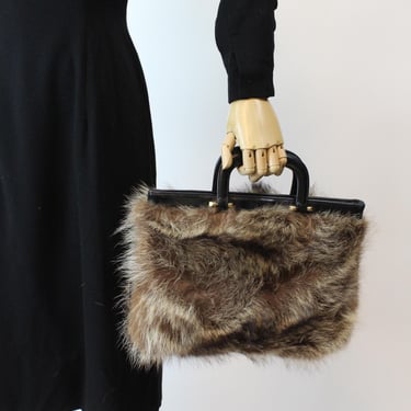 1950s GRETA FUR handbag top handle purse briefcase | new fall winter 