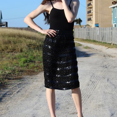 Sequin Skirt, Vintage 1980s, Victor Costa, XS/Small, Cocktail Party 