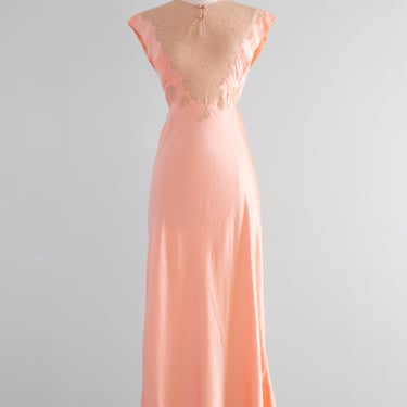 Gorgeous  Old Hollywood 1930's Peach Silk Charmeuse Bias Cut Slip Dress / SM