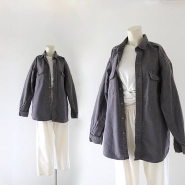oversized cotton flannel shirt-jacket - vintage 90s y2k shacket shackets dark gray unisex casual loose fit 