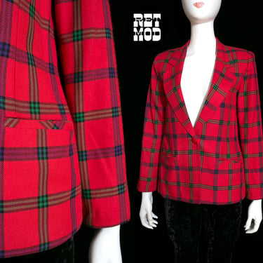 Chic Vintage 80s Red Plaid Blazer by Diversity 