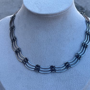 Vintage Mexico Sterling Silver Triple Curved Bar Link Choker Necklace - 14.5 Inches 