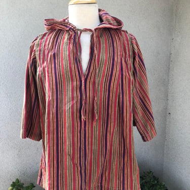 Vintage boho 70s hooded striped top rust orange purple pleats by Judy’s California Sz Small Medium 