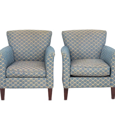 Pair of Contemporary Lattice Pattern Covered Armchairs