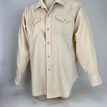 Early 1960's Western Cowboy Shirt - Medium Weight All Cotton -  Pearlized Snap Buttons - Men's Size X-Large 