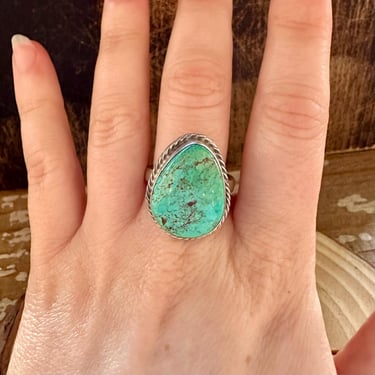 SHERYL MARTINEZ Thunder Mt. Adjustable Turquoise Ring | Handmade Silver Jewelry | SM Hallmark | Native American Navajo Southwestern | Sz 8.5 
